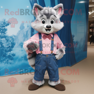 Pink Raccoon mascot costume character dressed with a Denim Shirt and Bow ties