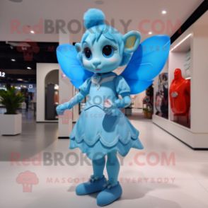 Sky Blue Cupid mascot costume character dressed with a Midi Dress and Smartwatches