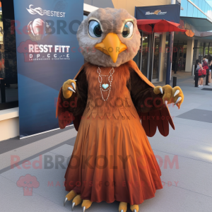 Rust Haast'S Eagle mascot costume character dressed with a Ball Gown and Bracelet watches