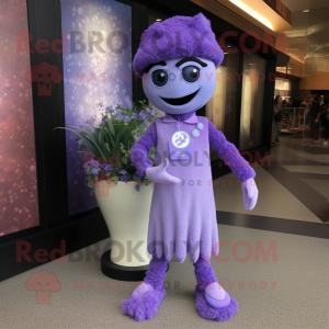 Lavender Ice mascot costume character dressed with a Dress Pants and Bracelet watches