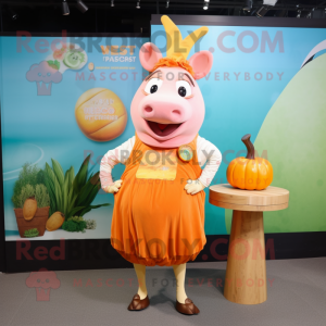 Peach Beef Wellington mascot costume character dressed with a Sheath Dress and Necklaces