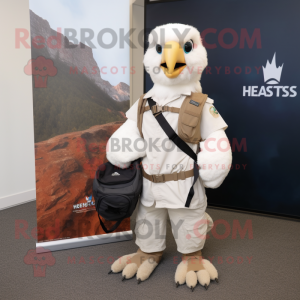 White Haast'S Eagle mascot costume character dressed with a Cargo Pants and Messenger bags