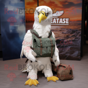 White Haast'S Eagle mascot costume character dressed with a Cargo Pants and Messenger bags