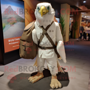 White Haast'S Eagle mascot costume character dressed with a Cargo Pants and Messenger bags