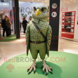 Olive Falcon mascot costume character dressed with a Playsuit and Earrings
