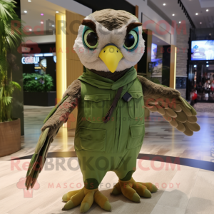 Olive Falcon mascot costume character dressed with a Playsuit and Earrings
