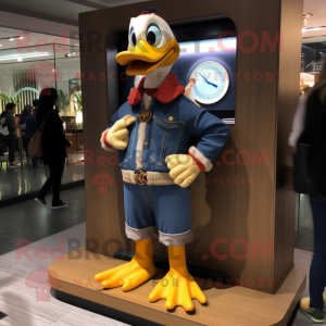 Tan Muscovy Duck mascot costume character dressed with a Bootcut Jeans and Bracelet watches