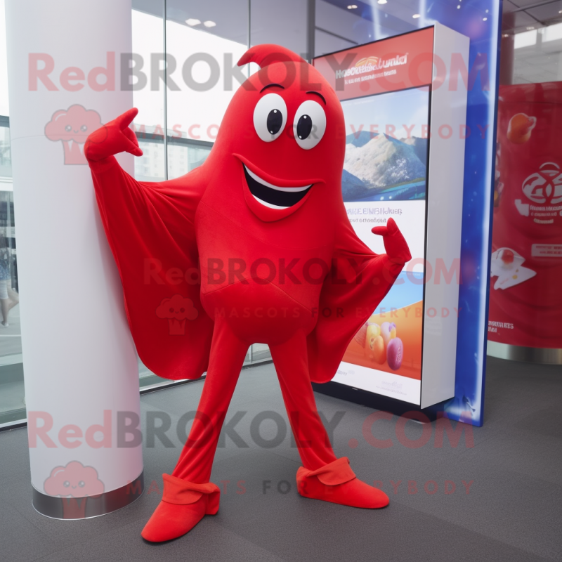 Red Stingray mascot costume character dressed with a Bootcut Jeans and Foot pads Red Stingray mascot costume character dressed with a Bootcut Jeans and Foot pads