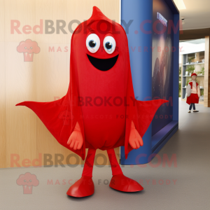 Red Stingray mascot costume character dressed with a Bootcut Jeans and Foot pads