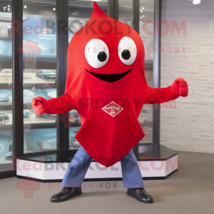 Red Stingray mascot costume character dressed with a Bootcut Jeans and Foot pads