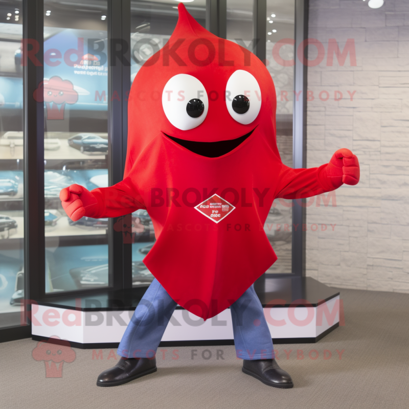 Red Stingray mascot costume character dressed with a Bootcut Jeans and Foot pads Red Stingray mascot costume character dressed with a Bootcut Jeans and Foot pads