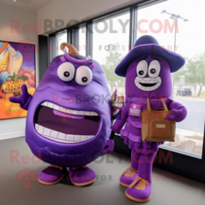 Purple Fajitas mascot costume character dressed with a Mini Dress and Briefcases