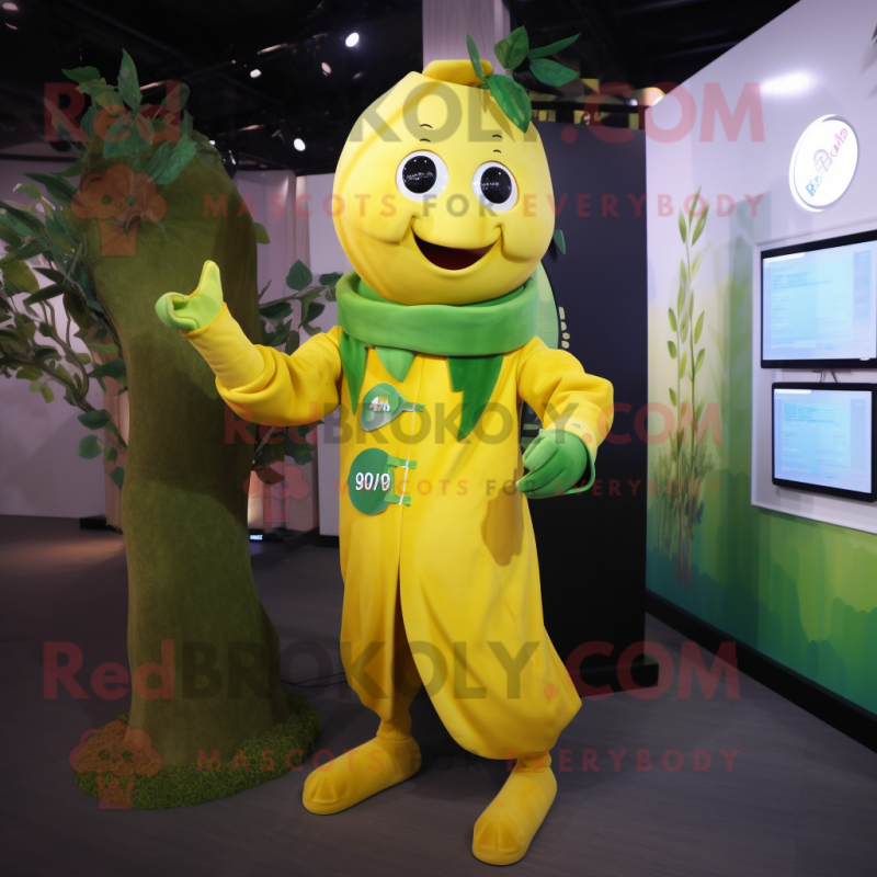 Yellow Beanstalk mascot costume character dressed with a Hoodie and Digital watches Yellow Beanstalk mascot costume character dressed with a Hoodie and Digital watches