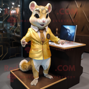 Gold Flying Squirrel mascot costume character dressed with a Suit Pants and Cufflinks