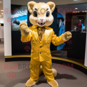 Gold Flying Squirrel mascot costume character dressed with a Suit Pants and Cufflinks