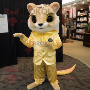 Gold Flying Squirrel mascot costume character dressed with a Suit Pants and Cufflinks