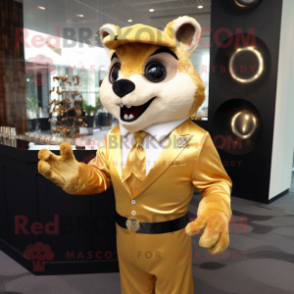 Gold Flying Squirrel mascot costume character dressed with a Suit Pants and Cufflinks