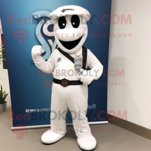 White Snake mascot costume character dressed with a Bootcut Jeans and Bracelet watches
