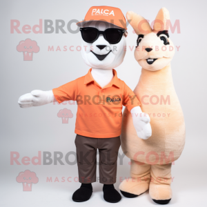 Peach Llama mascot costume character dressed with a Polo Tee and Eyeglasses