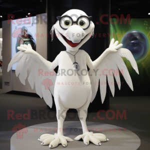 White Archeopteryx mascot costume character dressed with a Circle Skirt and Gloves