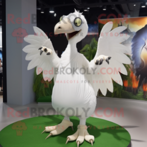 White Archeopteryx mascot costume character dressed with a Circle Skirt and Gloves