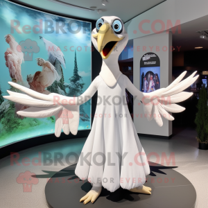 White Archeopteryx mascot costume character dressed with a Circle Skirt and Gloves