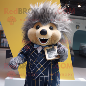 Navy Porcupine mascot costume character dressed with a Button-Up Shirt and Wallets