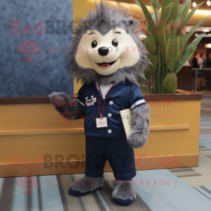 Navy Porcupine mascot costume character dressed with a Button-Up Shirt and Wallets