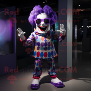 Purple Clown mascot costume character dressed with a Leggings and Sunglasses