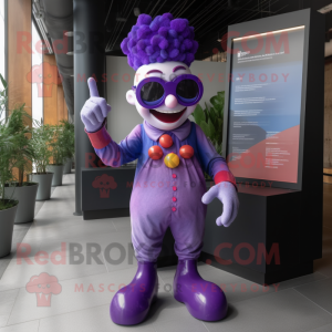 Purple Clown mascot costume character dressed with a Leggings and Sunglasses