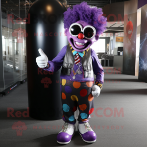 Purple Clown mascot costume character dressed with a Leggings and Sunglasses