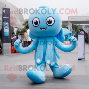 Sky Blue Octopus maskot...