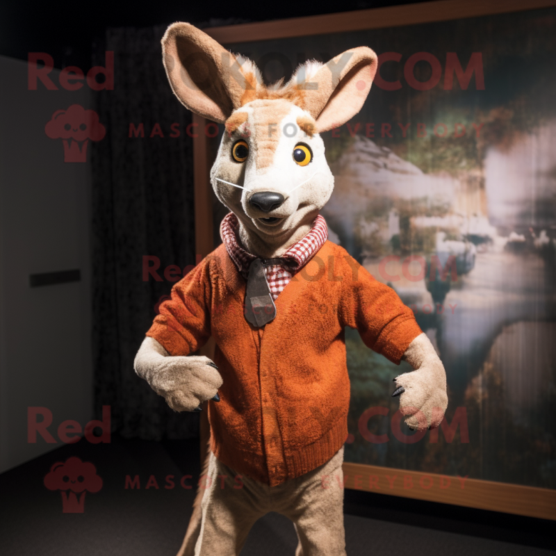 Rust Kangaroo mascot costume character dressed with a Sweater and Tie pins