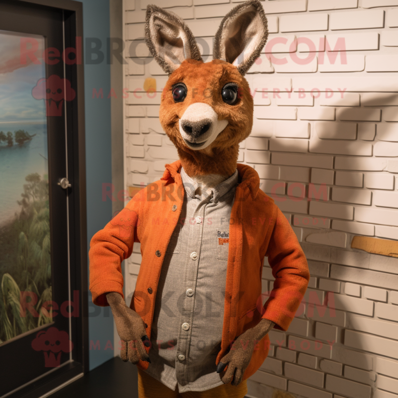 Rust Kangaroo mascot costume character dressed with a Sweater and Tie pins