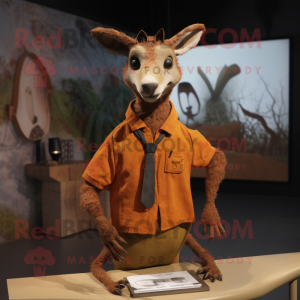 Rust Kangaroo mascot costume character dressed with a Sweater and Tie pins