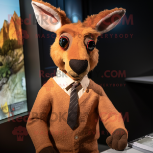 Rust Kangaroo mascot costume character dressed with a Sweater and Tie pins