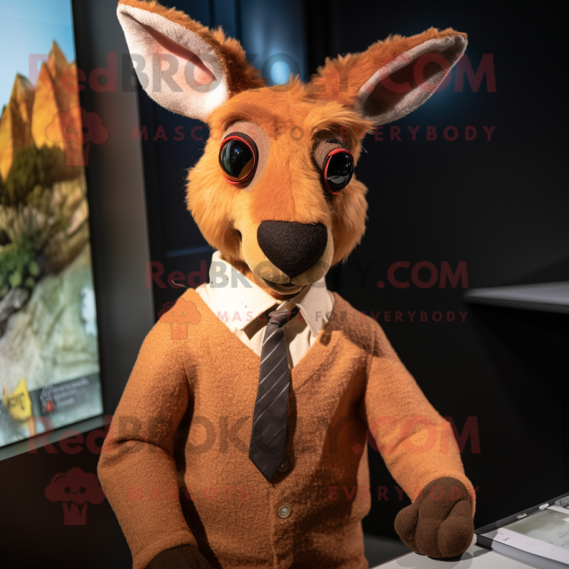 Rust Kangaroo mascot costume character dressed with a Sweater and Tie pins