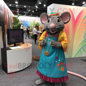 nan Rat mascot costume character dressed with a Maxi Skirt and Watches