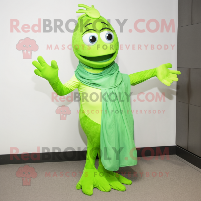 Lime Green Mermaid mascot costume character dressed with a Poplin Shirt and Scarves