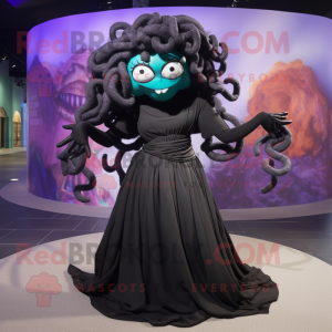 Black Medusa mascot costume character dressed with a Maxi Skirt and Scarf clips