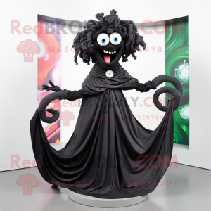 Black Medusa mascot costume character dressed with a Maxi Skirt and Scarf clips