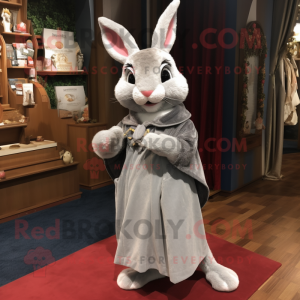 Silver Wild Rabbit mascot costume character dressed with a Skirt and Shawl pins