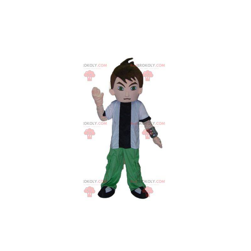 Teenager boy mascot in white green and black outfit - Teenager boy mascot in white green and black outfit -