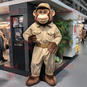 Tan Chimpanzee mascot costume character dressed with a Jumpsuit and Cummerbunds