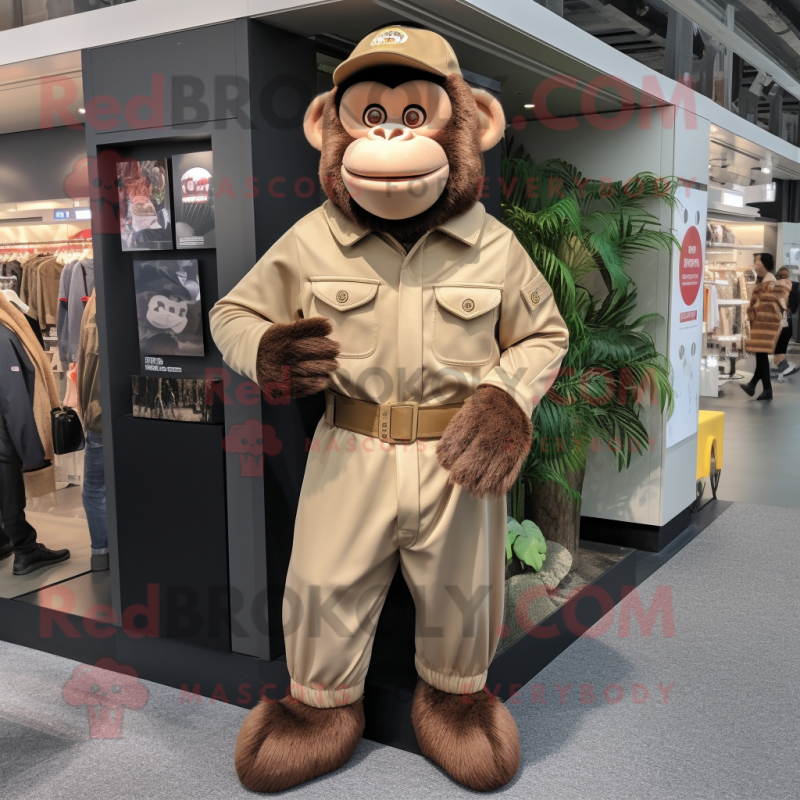 Tan Chimpanzee mascot costume character dressed with a Jumpsuit and Cummerbunds Tan Chimpanzee mascot costume character dressed with a Jumpsuit and Cummerbunds