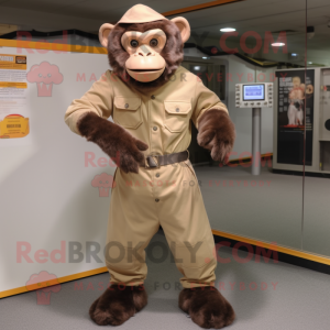 Tan Chimpanzee mascot costume character dressed with a Jumpsuit and Cummerbunds