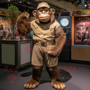 Tan Chimpanzee mascot costume character dressed with a Jumpsuit and Cummerbunds