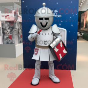 Silver British Royal Guard mascot costume character dressed with a Board Shorts and Wallets