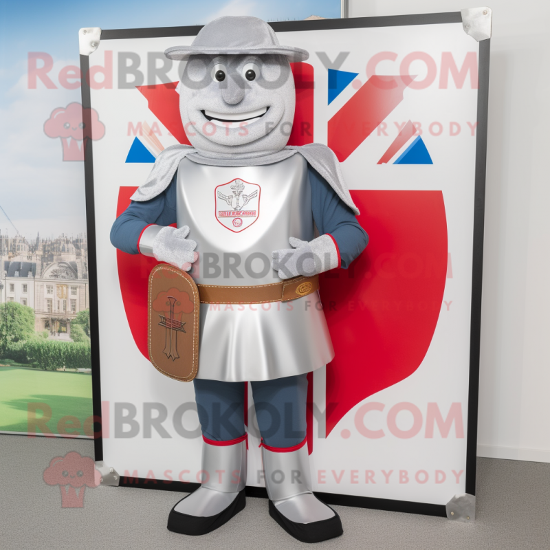 Silver British Royal Guard mascot costume character dressed with a Board Shorts and Wallets