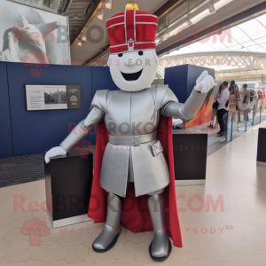 Silver British Royal Guard mascot costume character dressed with a Board Shorts and Wallets